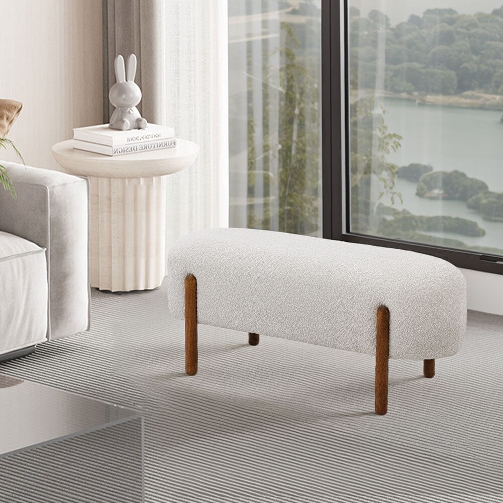 Modern Boucle Bench with Walnut Wood Legs Living and Home 