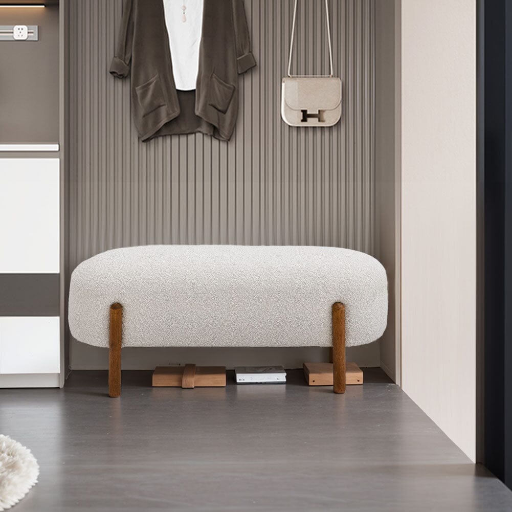 Modern Boucle Bench with Walnut Wood Legs Living and Home 