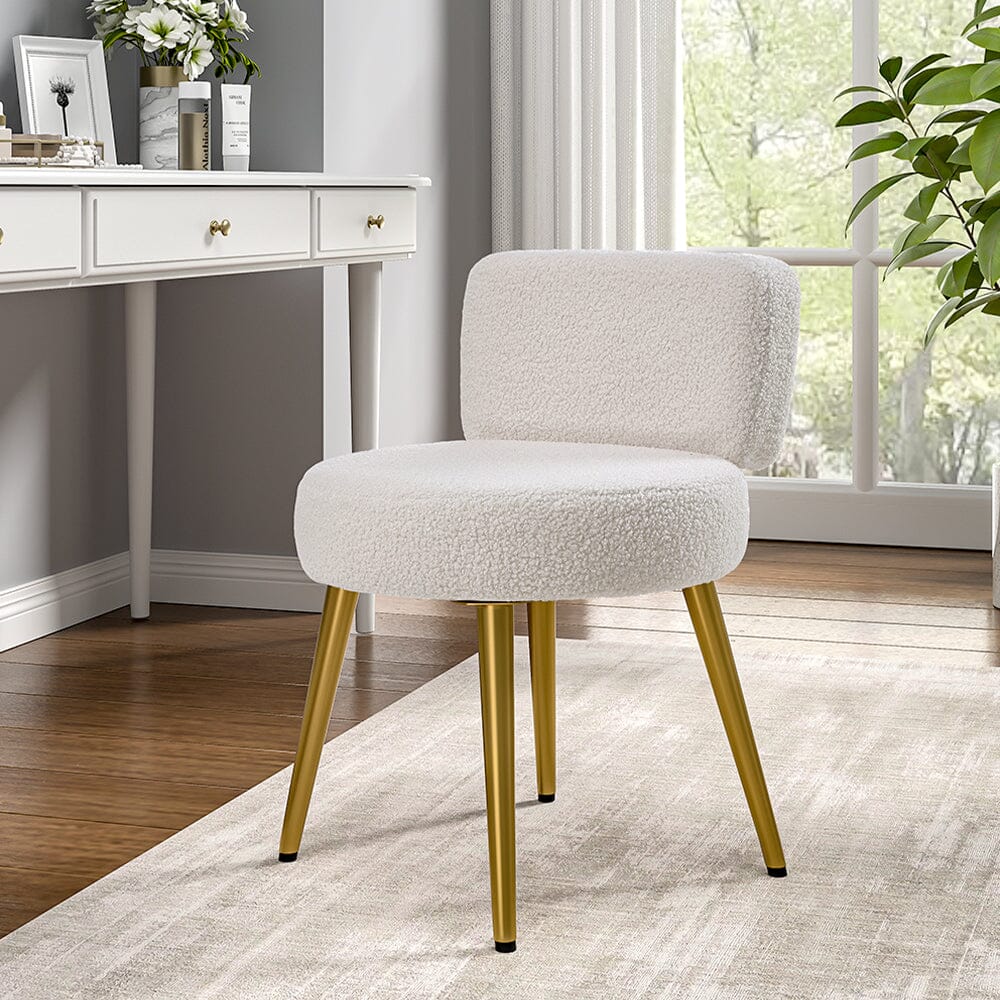 Teddy Fabric Vanity Stool with Champagne Gold Metal Legs Living and Home 