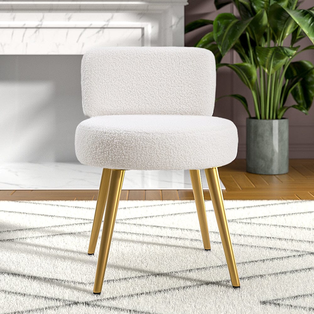 Teddy Fabric Vanity Stool with Champagne Gold Metal Legs Living and Home 