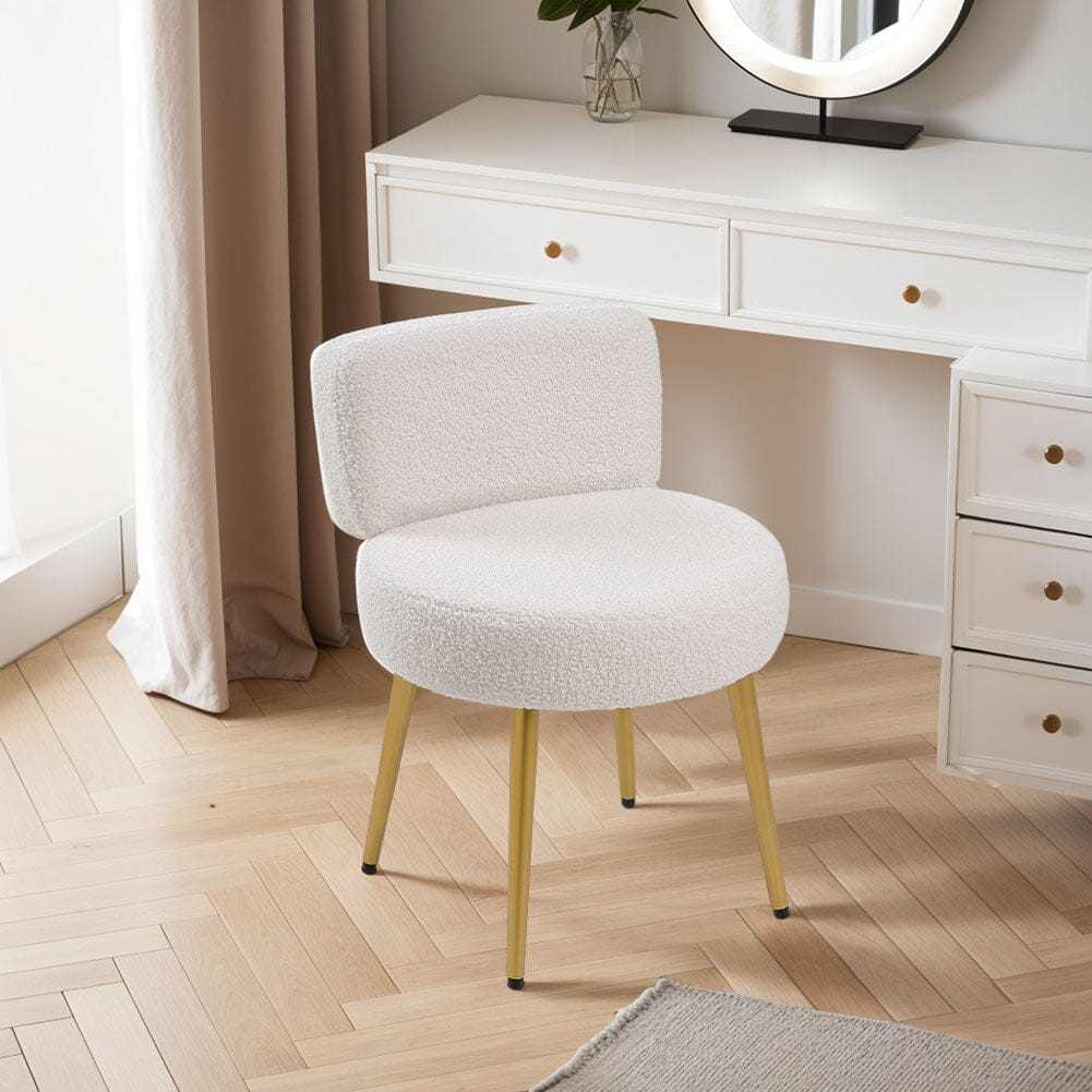 Teddy Fabric Vanity Stool with Champagne Gold Metal Legs Living and Home 