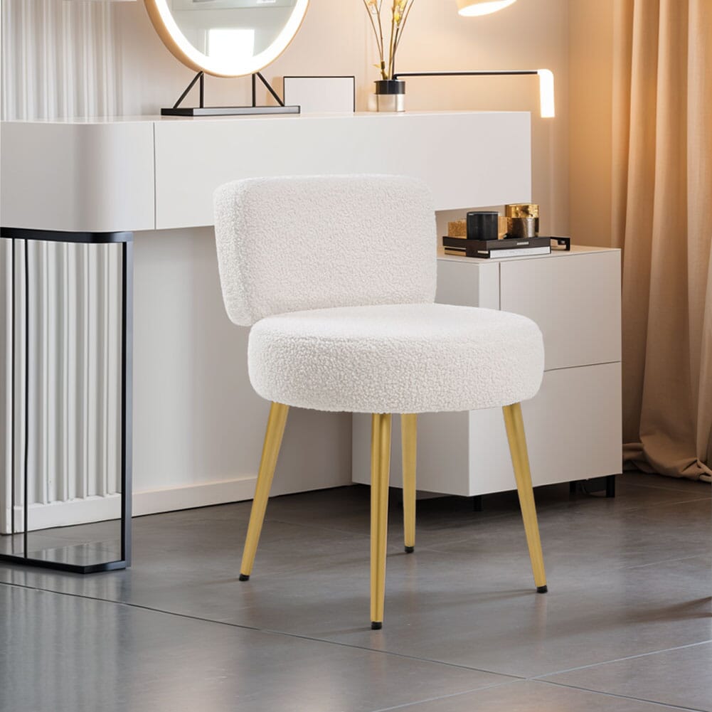 Teddy Fabric Vanity Stool with Champagne Gold Metal Legs Living and Home 