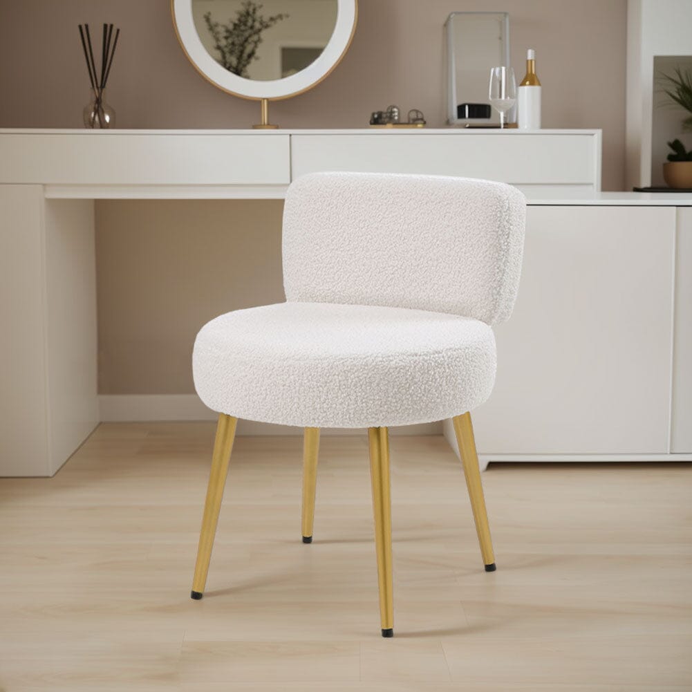 Teddy Fabric Vanity Stool with Champagne Gold Metal Legs Living and Home 