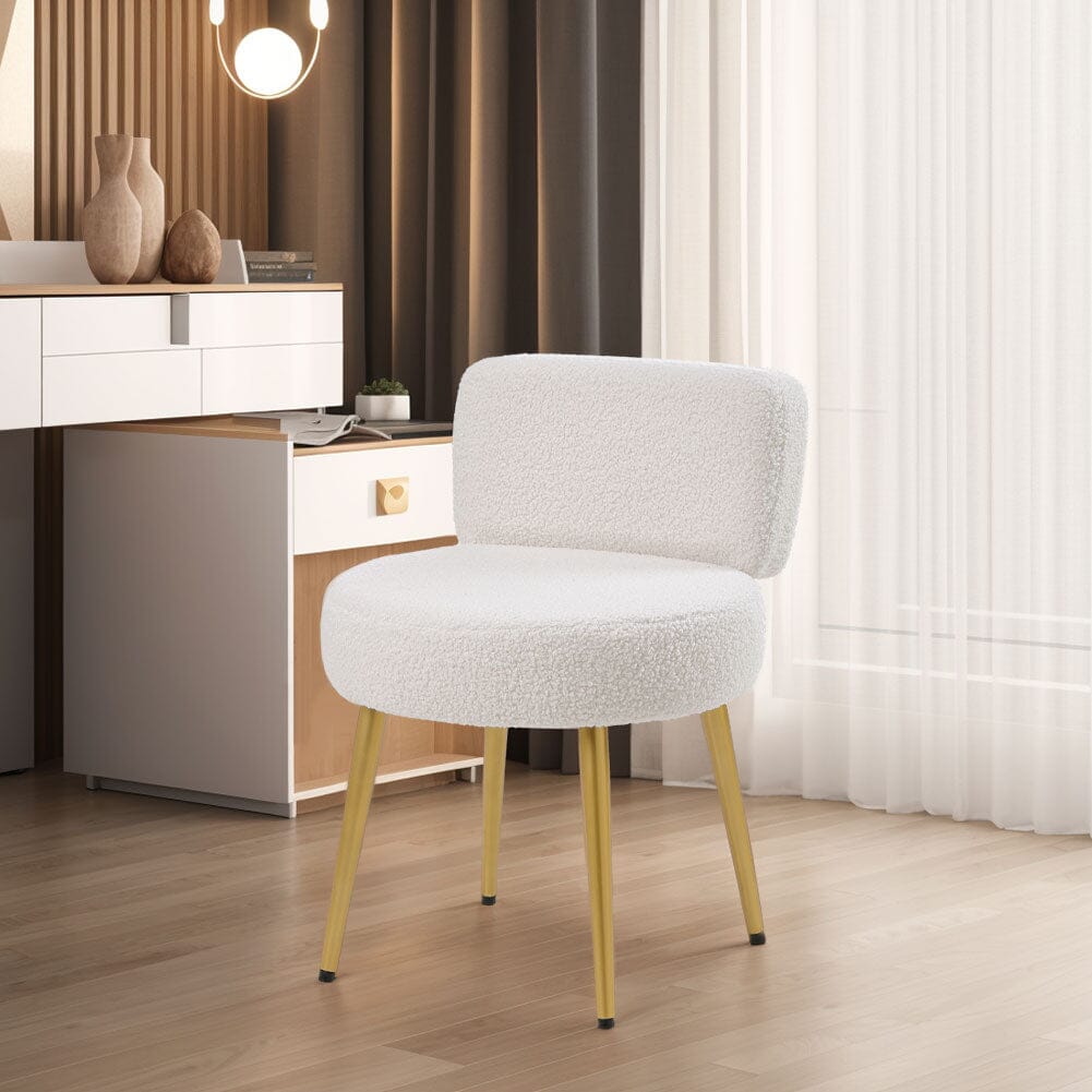 Teddy Fabric Vanity Stool with Champagne Gold Metal Legs Living and Home 