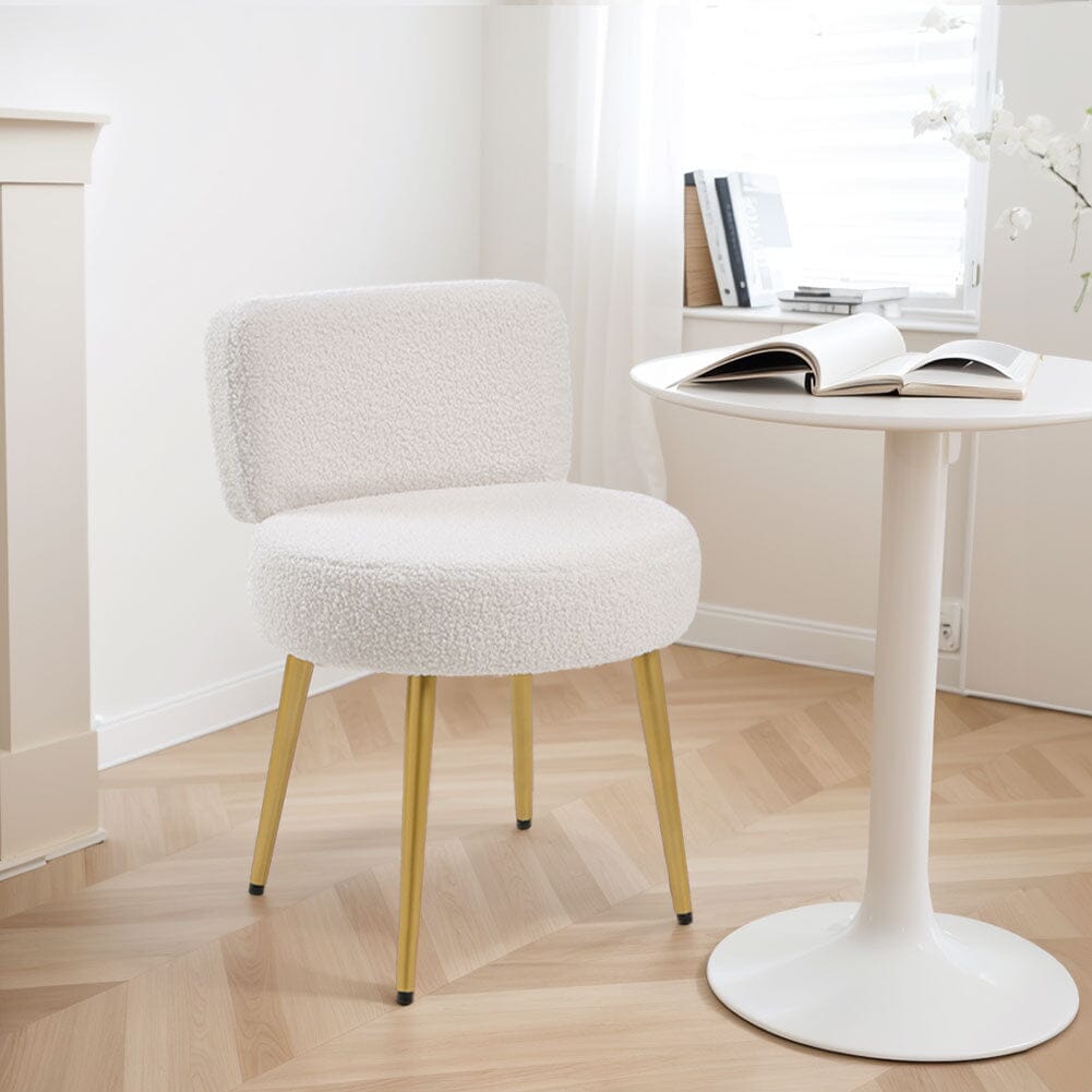 Teddy Fabric Vanity Stool with Champagne Gold Metal Legs Living and Home 