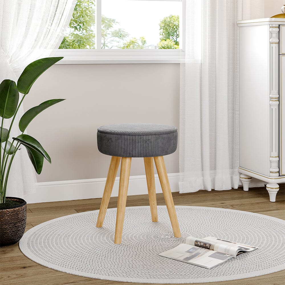 Round Corduroy Stool with Rubber Wood Legs Living and Home 
