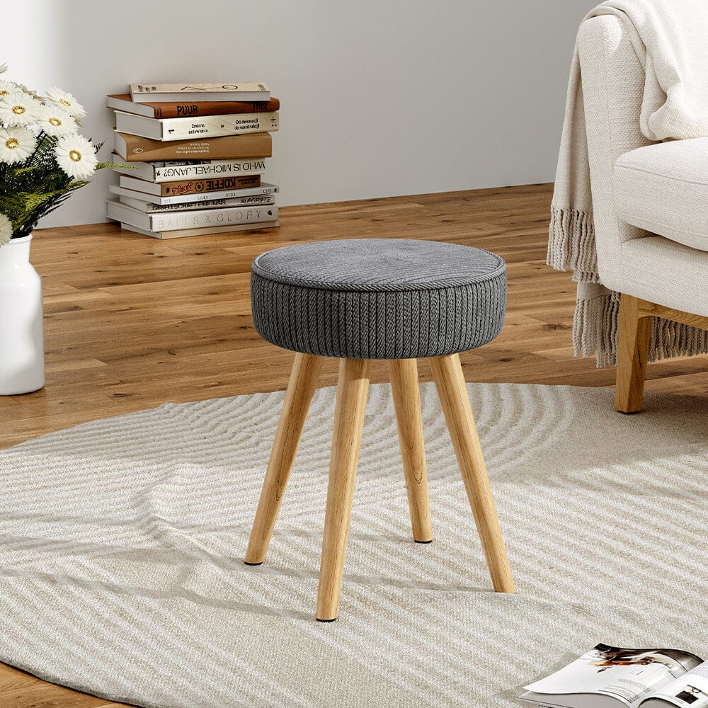 Round Corduroy Stool with Rubber Wood Legs Living and Home 