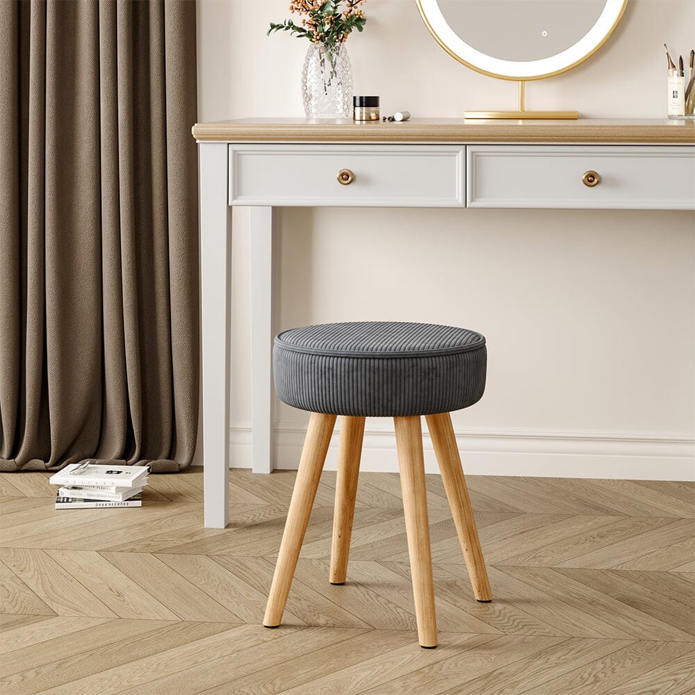 Round Corduroy Stool with Rubber Wood Legs Living and Home 