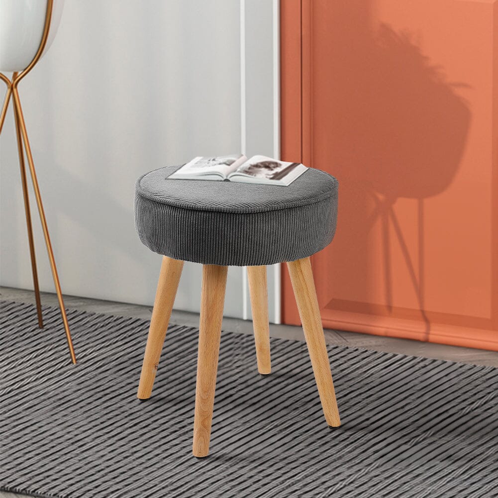 Round Corduroy Stool with Rubber Wood Legs Living and Home 