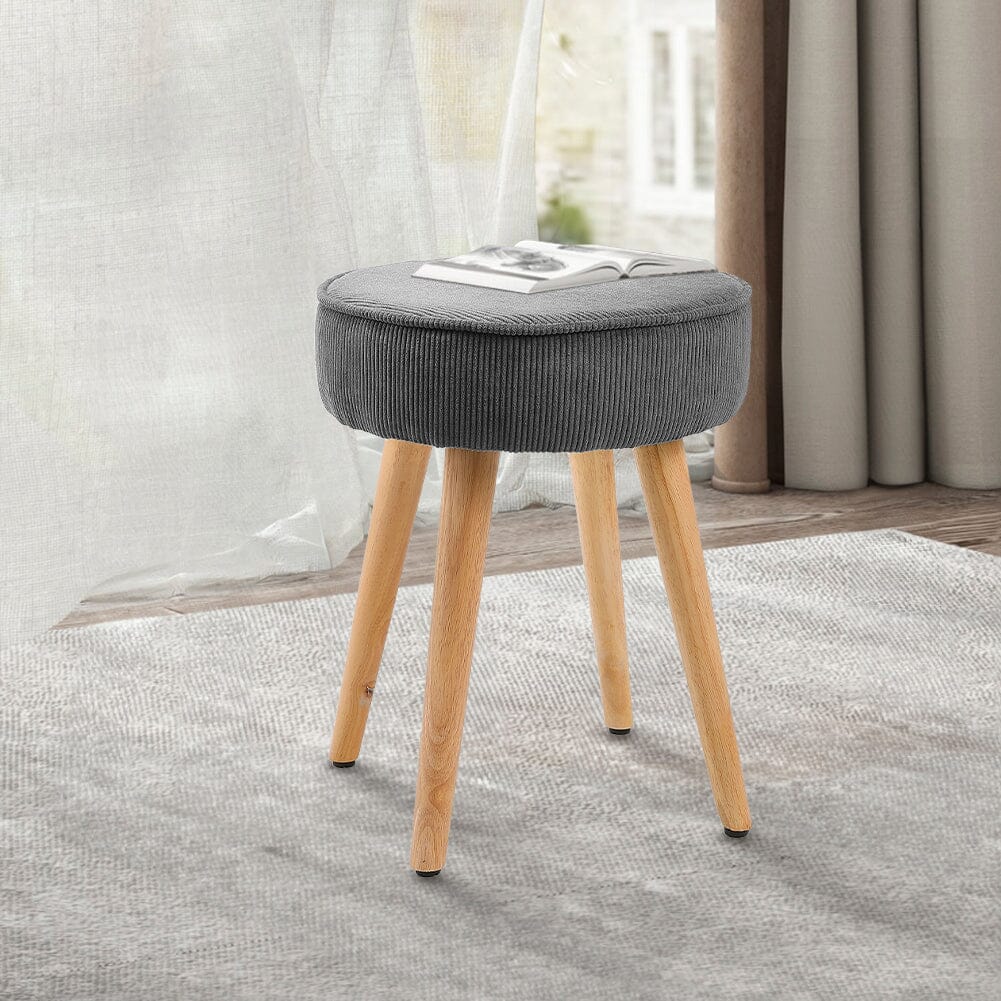 Round Corduroy Stool with Rubber Wood Legs Living and Home 
