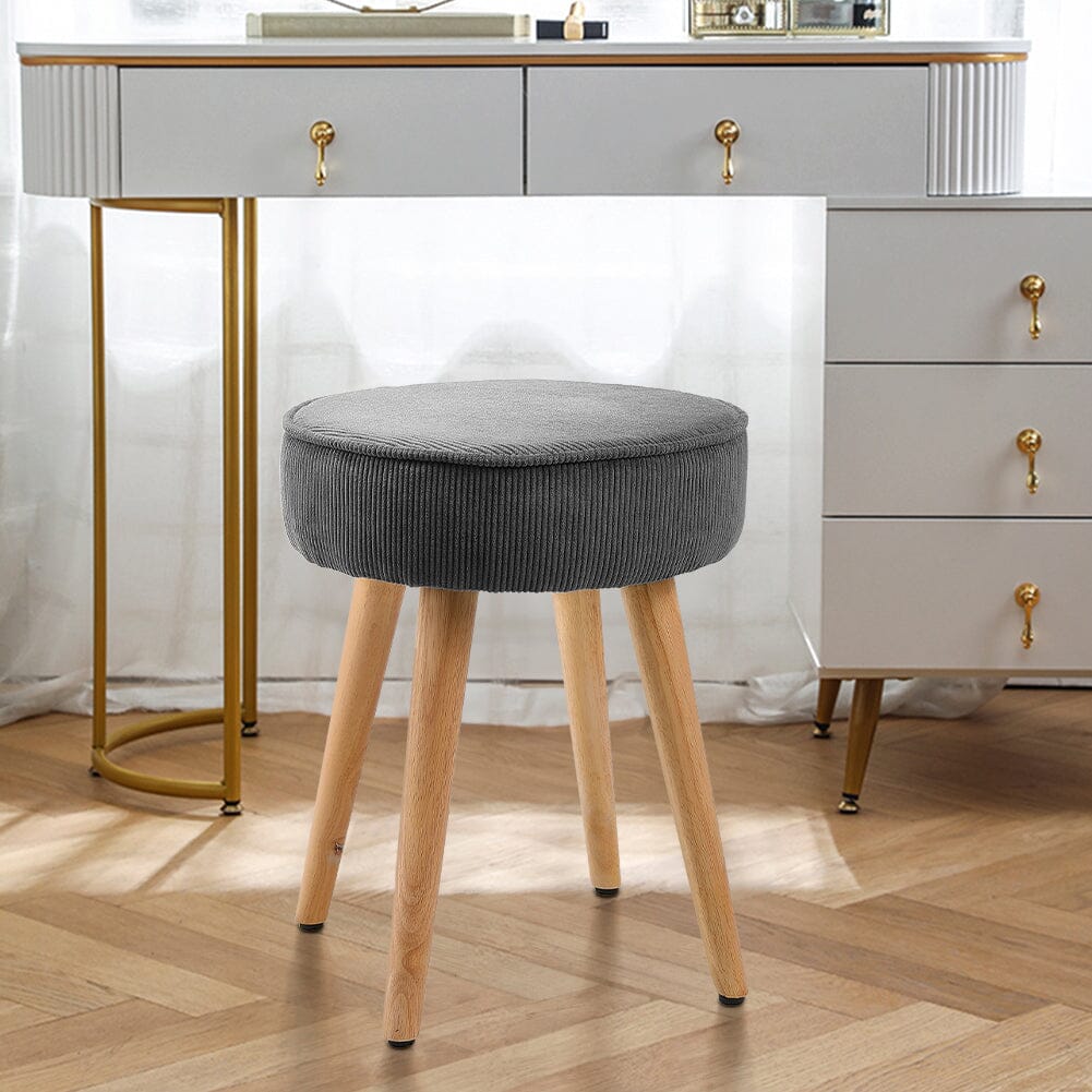 Round Corduroy Stool with Rubber Wood Legs Living and Home 
