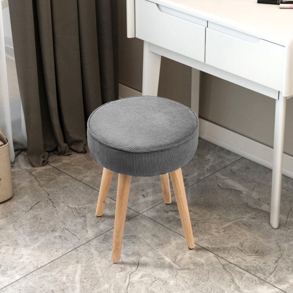 Round Corduroy Stool with Rubber Wood Legs Living and Home 