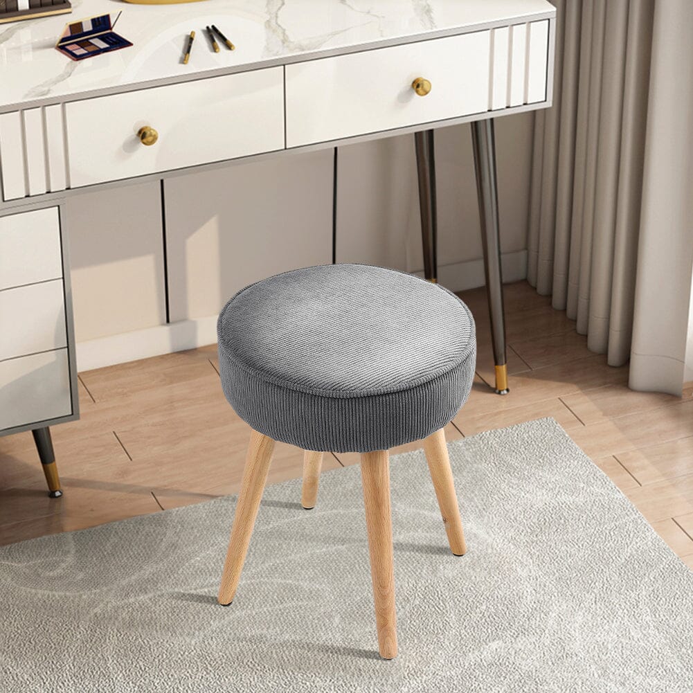 Round Corduroy Stool with Rubber Wood Legs Living and Home 
