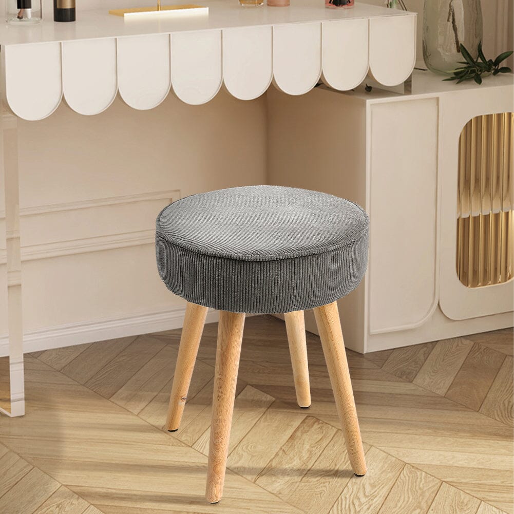 Round Corduroy Stool with Rubber Wood Legs Living and Home 