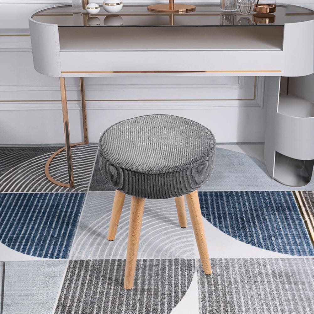 Round Corduroy Stool with Rubber Wood Legs Living and Home 