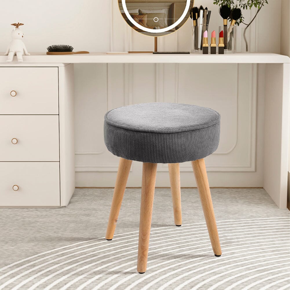 Round Corduroy Stool with Rubber Wood Legs Living and Home 
