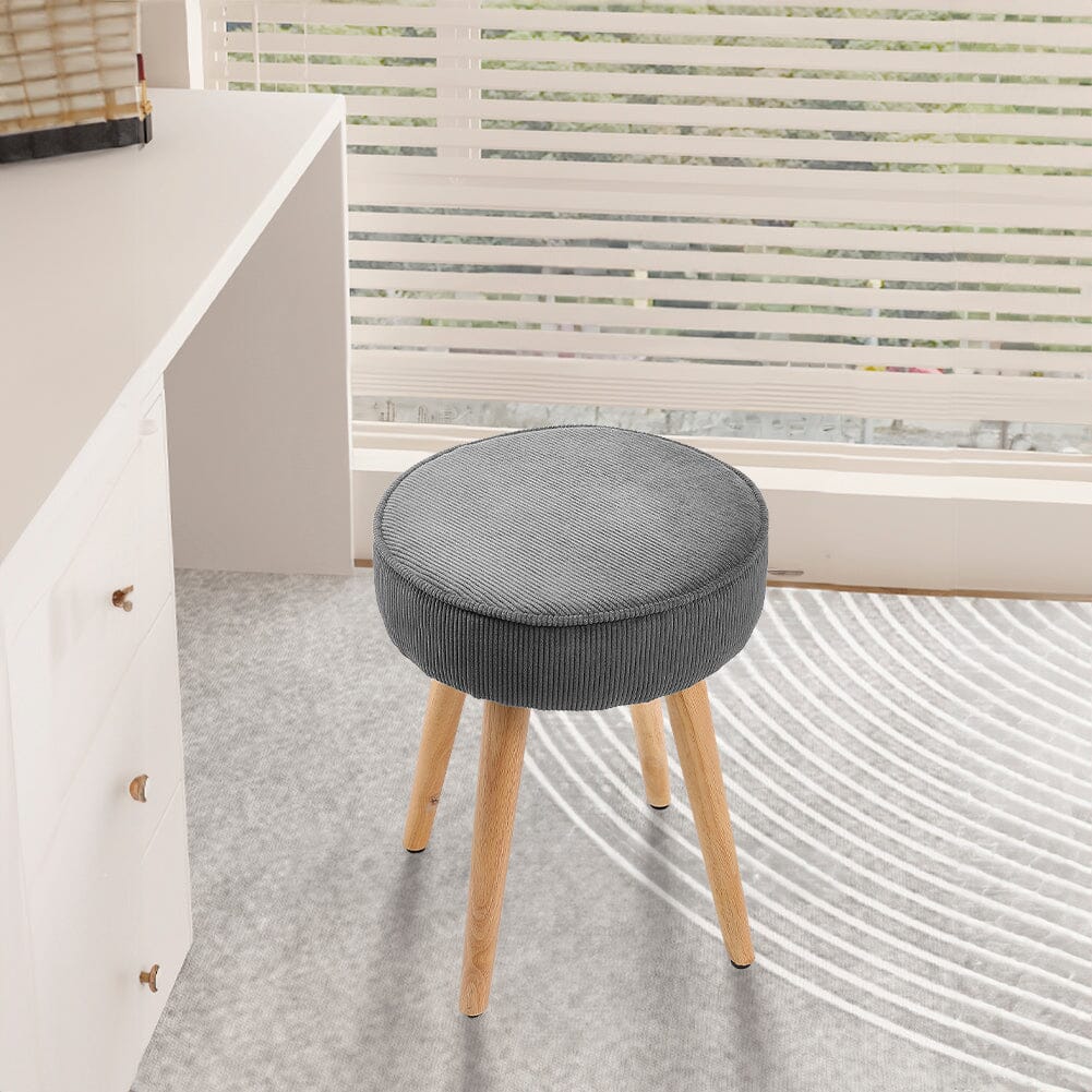 Round Corduroy Stool with Rubber Wood Legs Living and Home 