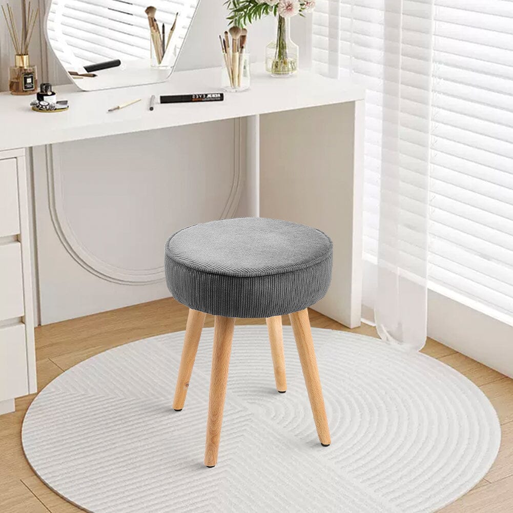 Round Corduroy Stool with Rubber Wood Legs Living and Home 