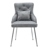 Grey Velvet Tufted Dining Chair with Metal Legs