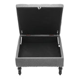 Square Linen Tufted Upholstered Ottoman with Storage Storage Footstools & Benches Living and Home 