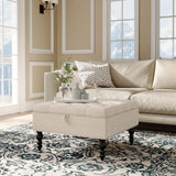 Square Linen Tufted Upholstered Ottoman with Storage Storage Footstools & Benches Living and Home 