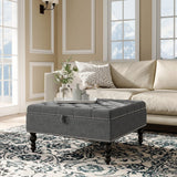 Square Linen Tufted Upholstered Ottoman with Storage Storage Footstools & Benches Living and Home 85cmW x 85cmD x 42cmH Grey 