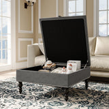 Square Linen Tufted Upholstered Ottoman with Storage Storage Footstools & Benches Living and Home 