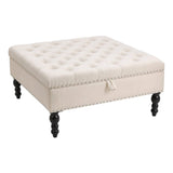 Square Linen Tufted Upholstered Ottoman with Storage Storage Footstools & Benches Living and Home 