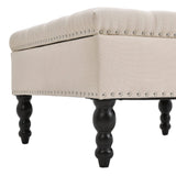 Square Linen Tufted Upholstered Ottoman with Storage Storage Footstools & Benches Living and Home 