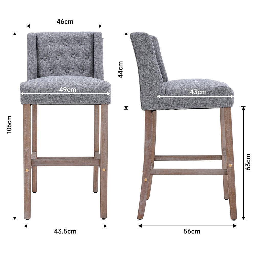 Set of 2 99cm Hight Bar Stools Linen Upholstered with Wood Legs Bar Stools Living and Home 