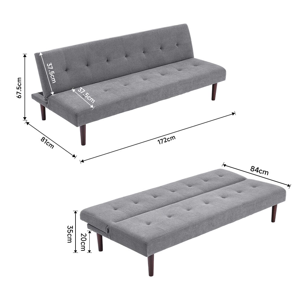 Livingandhome Sofa Bed 3 Seater Grey Fabric Tufted Convertible