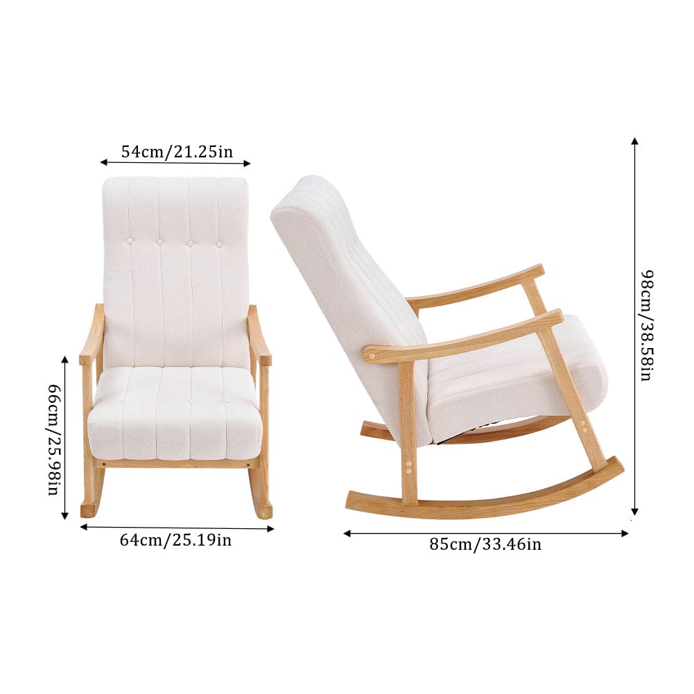 Modern Beige Plush Fabric Rocking Chair with Rubber Wood Legs Living and Home 