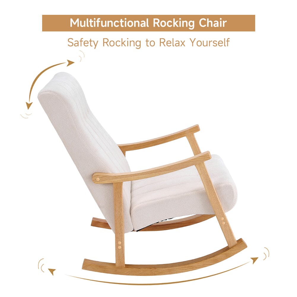 Modern Beige Plush Fabric Rocking Chair with Rubber Wood Legs Living and Home 