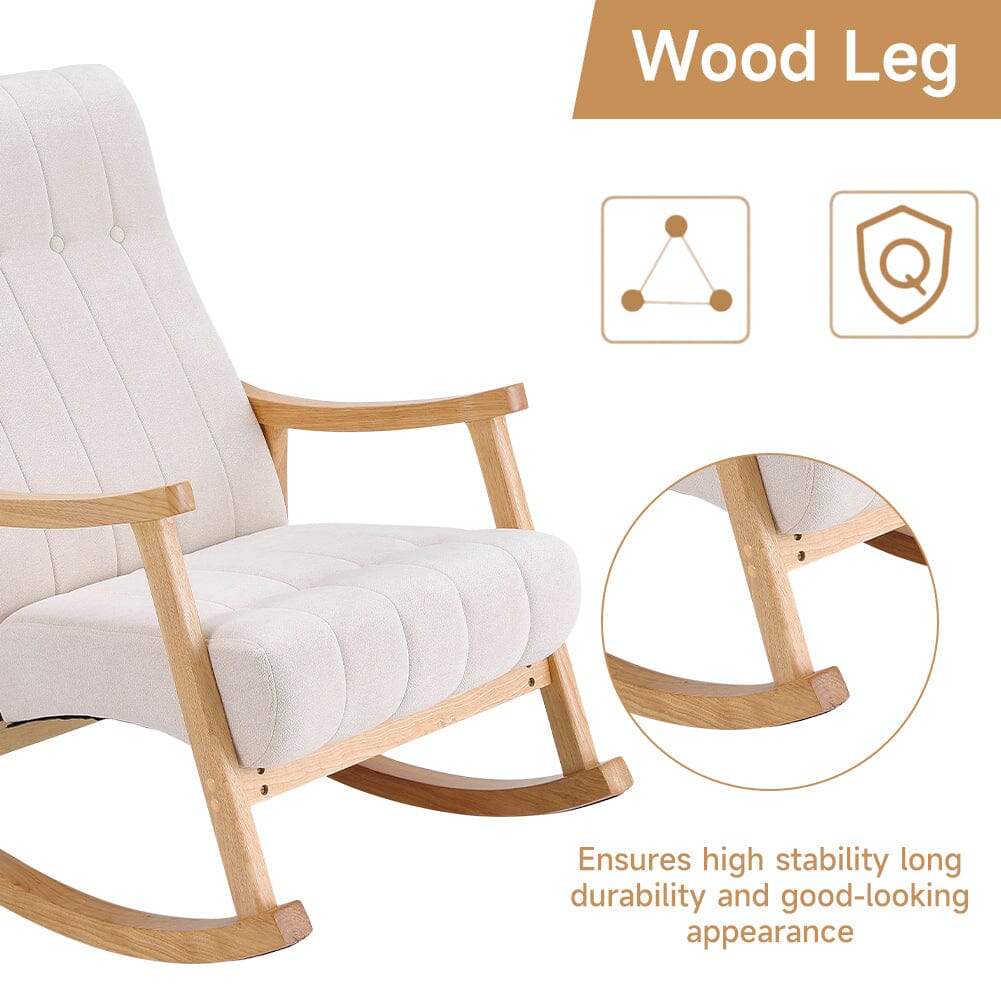 Modern Beige Plush Fabric Rocking Chair with Rubber Wood Legs Living and Home 