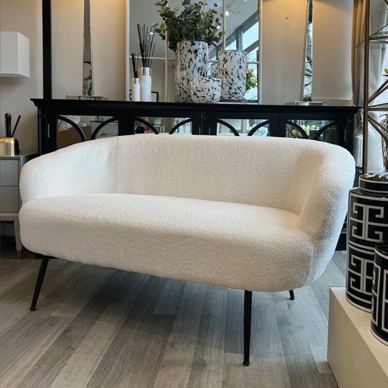 2 Seater Sofa White Teddy Fleece Black Metal Legs With Cushions Living and Home 