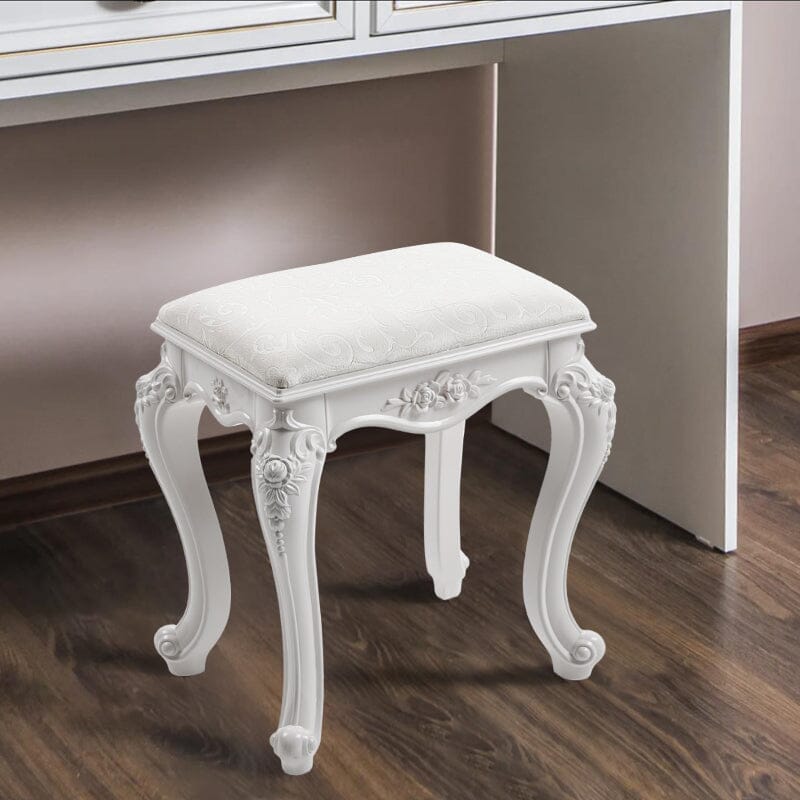 Printed Velvet Vanity Stool with White Resin Curved Legs Living and Home 