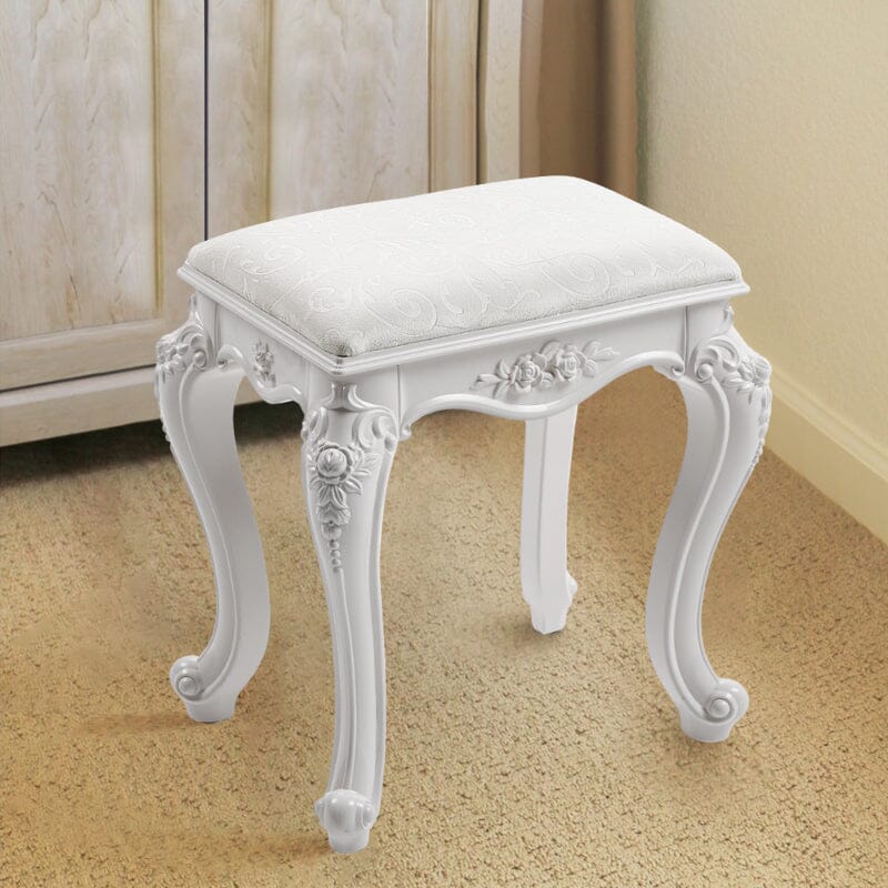 Printed Velvet Vanity Stool with White Resin Curved Legs Living and Home 