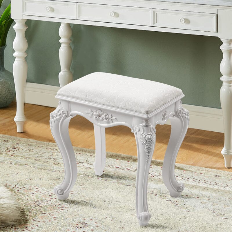 Printed Velvet Vanity Stool with White Resin Curved Legs Living and Home 