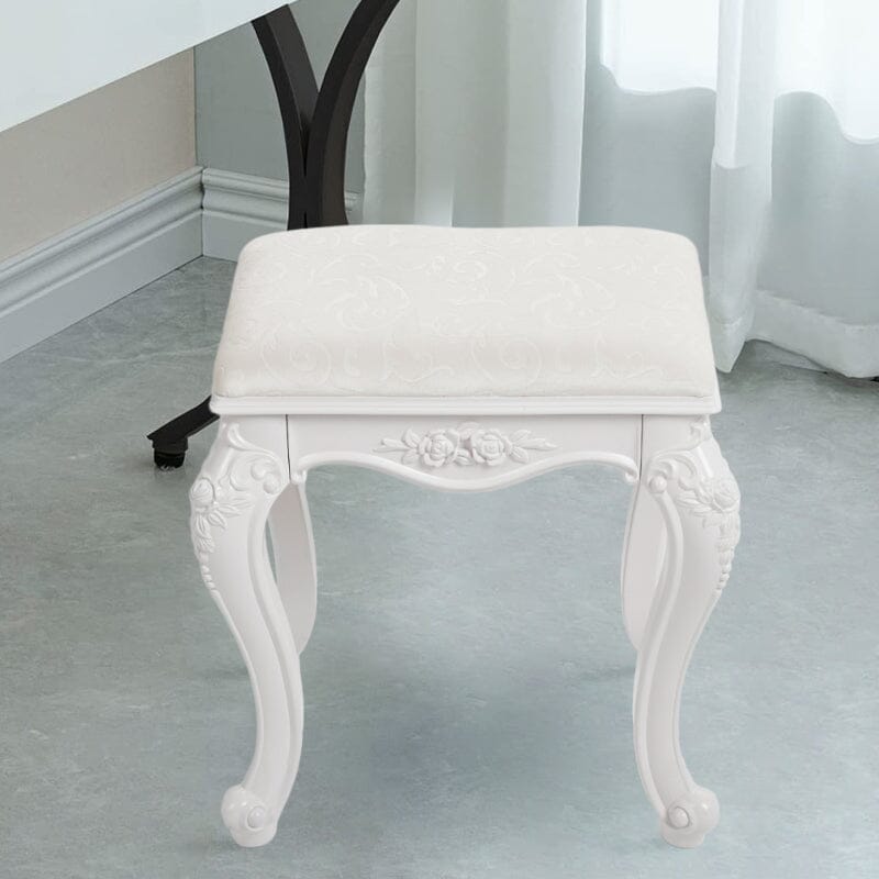 Printed Velvet Vanity Stool with White Resin Curved Legs Living and Home 