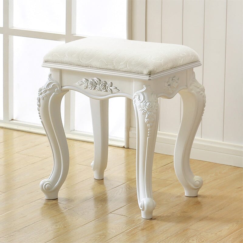 Printed Velvet Vanity Stool with White Resin Curved Legs Living and Home 