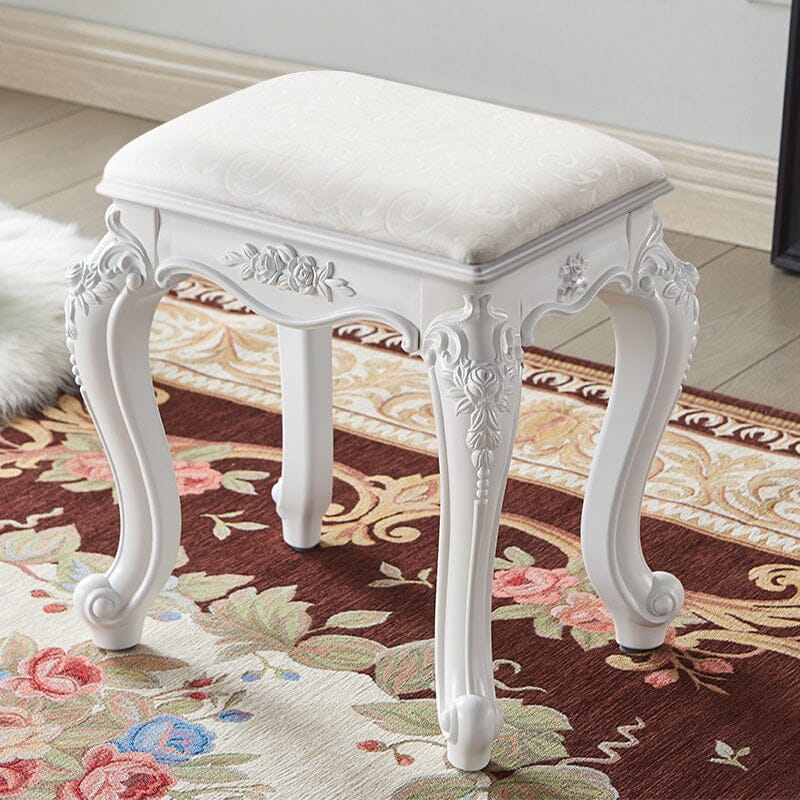 Printed Velvet Vanity Stool with White Resin Curved Legs Living and Home 