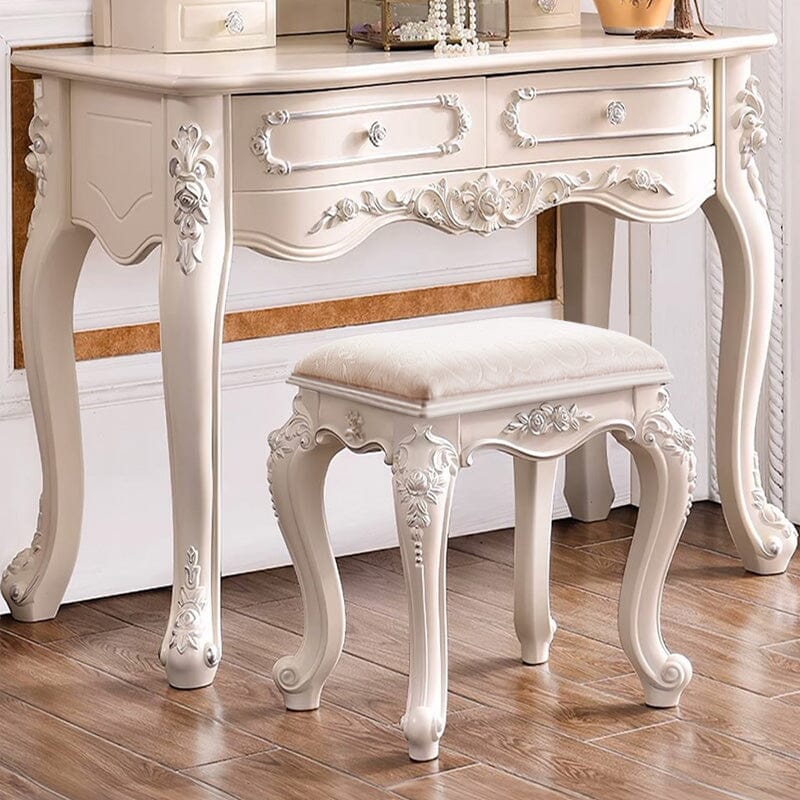 Printed Velvet Vanity Stool with White Resin Curved Legs Living and Home 
