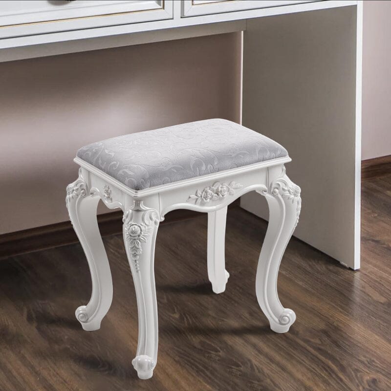 Printed Velvet Vanity Stool with White Resin Curved Legs Living and Home 