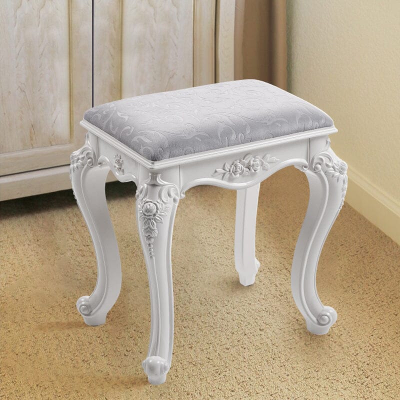 Printed Velvet Vanity Stool with White Resin Curved Legs Living and Home 