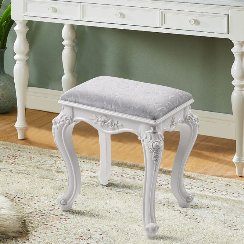Printed Velvet Vanity Stool with White Resin Curved Legs Living and Home 
