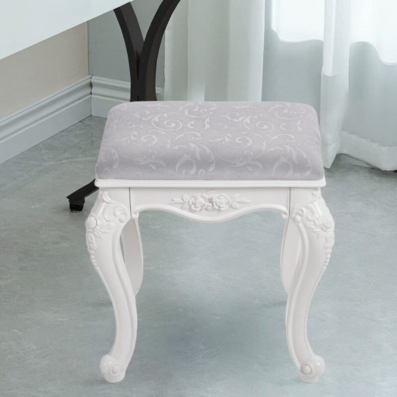 Printed Velvet Vanity Stool with White Resin Curved Legs Living and Home 