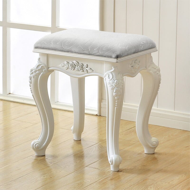 Printed Velvet Vanity Stool with White Resin Curved Legs Living and Home 