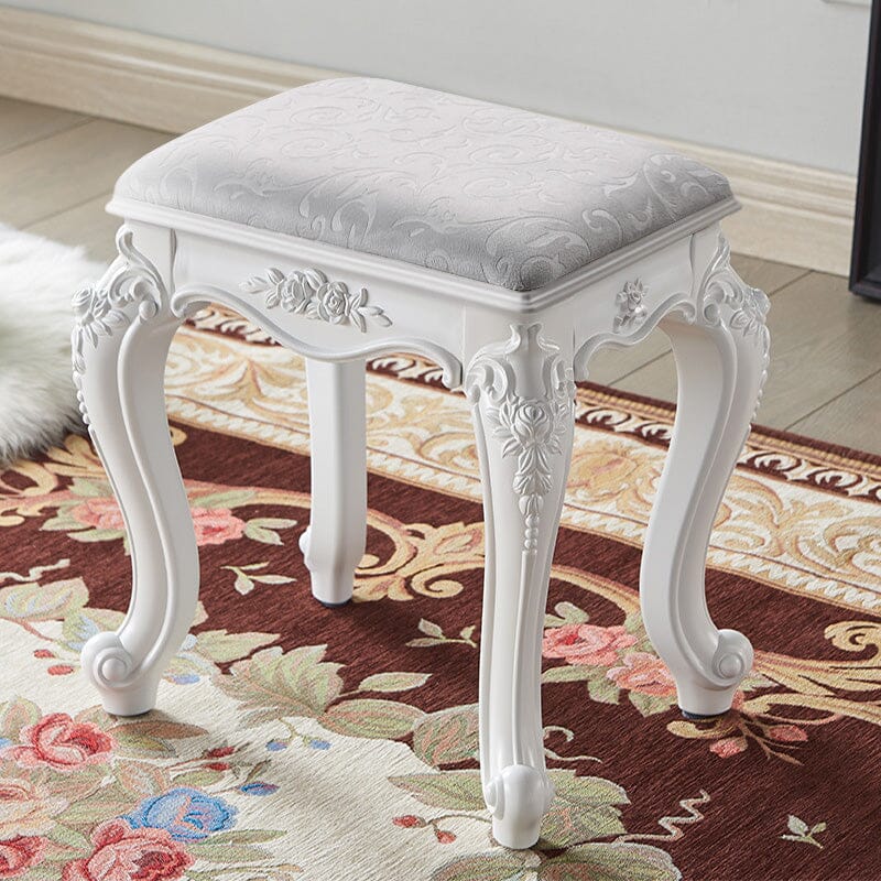 Printed Velvet Vanity Stool with White Resin Curved Legs Living and Home 