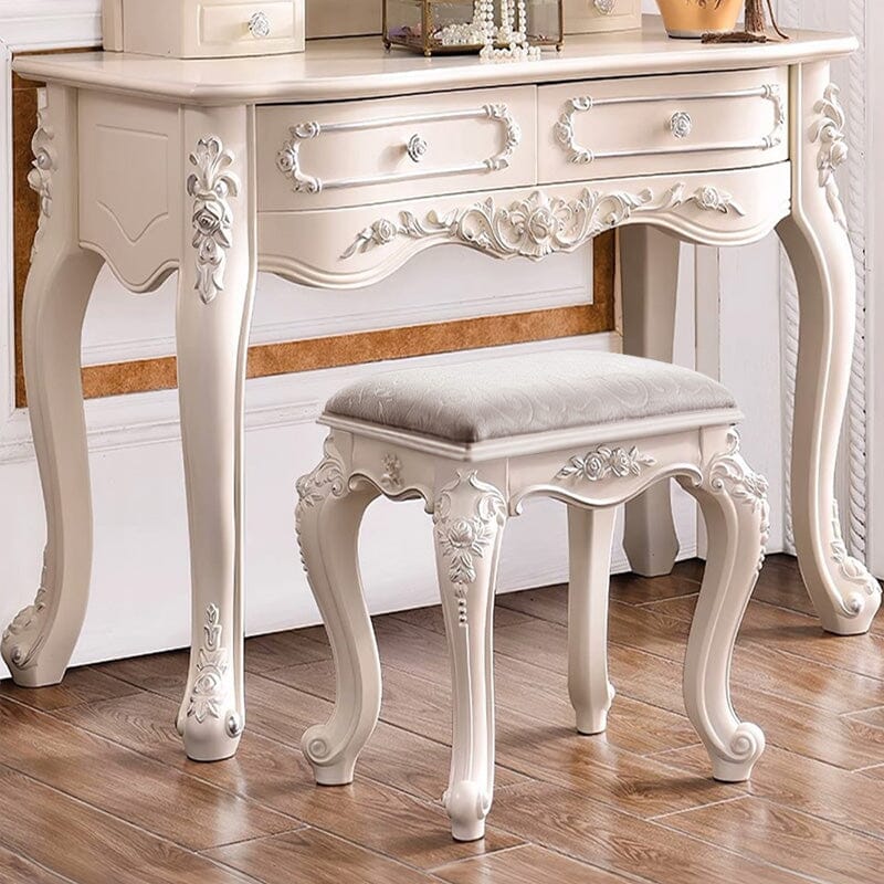 Printed Velvet Vanity Stool with White Resin Curved Legs Living and Home 