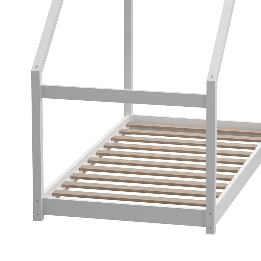 White Pine Wood House Frame Toddler Floor Bed Bed Frames Living and Home 